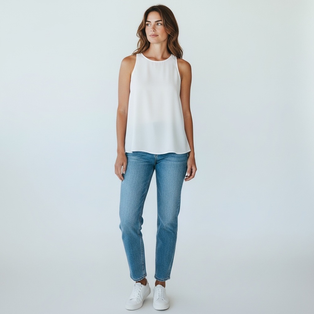 NWT VINCE Bonded Laser Tank Off White Top Women’s XS